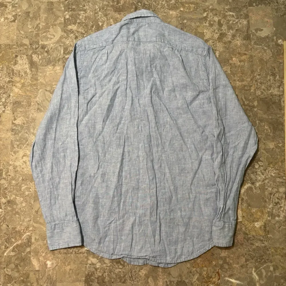 J Crew Shirt Mens Small Classic Blue Linen Blend Long Sleeve Button Beach AL174